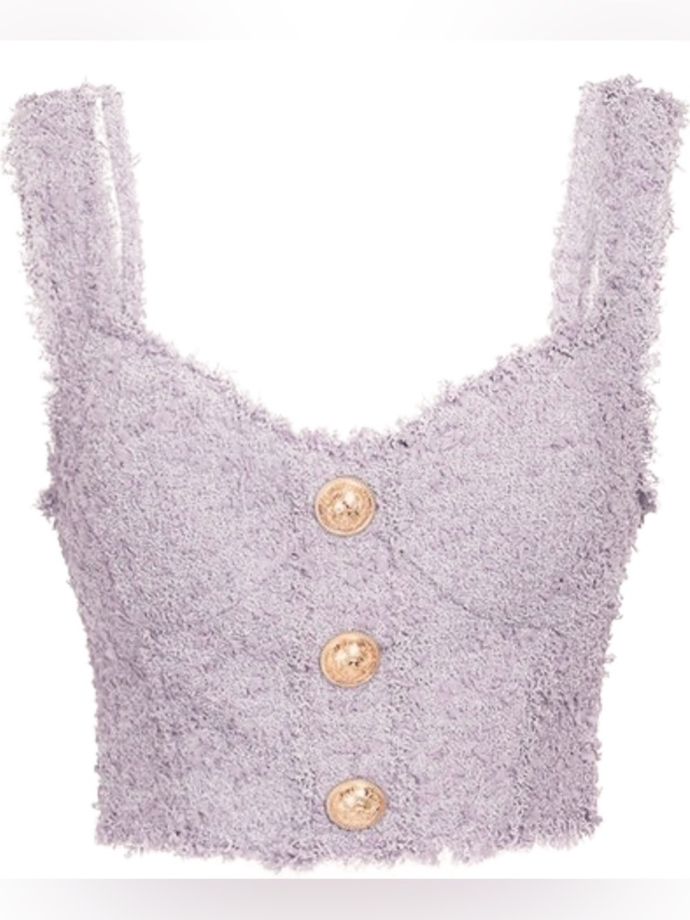 Balmain Paris (nwt $1,595) Tweed Crop Top Lilac button-embellished Sz 34